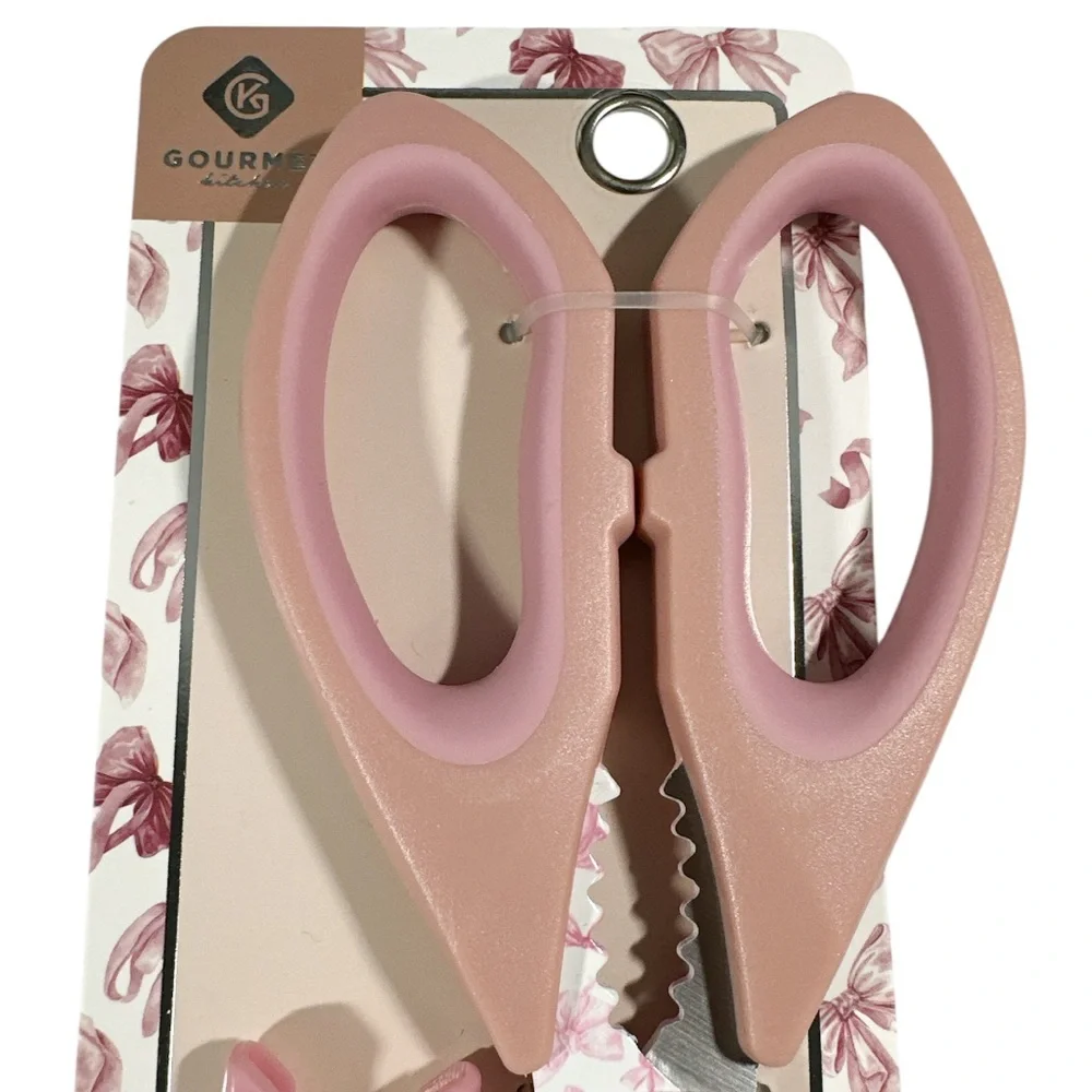 NEW Gourmet Kitchen PINK BOW DESIGN KITCHEN SHEARS with COVER